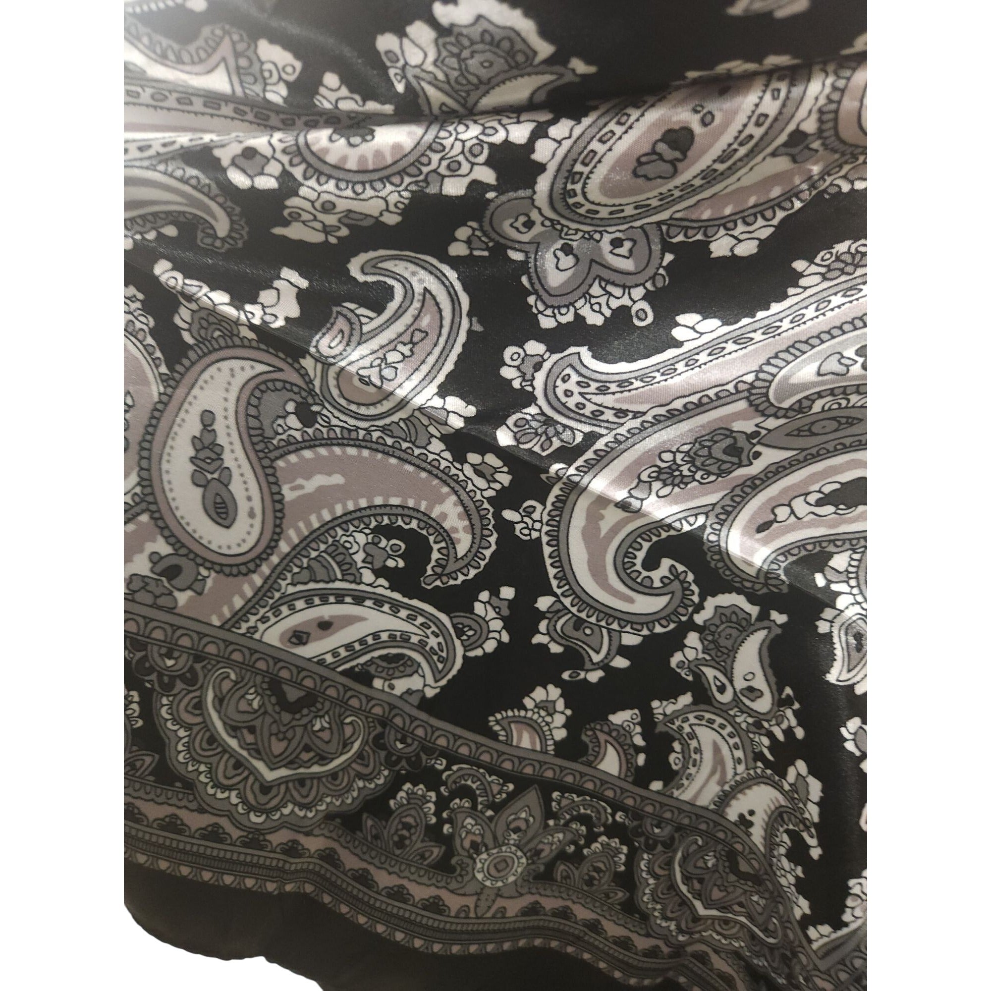 Black & White Paisley Design Satin Square Scarf 34x34 Inches Elegant Fashion Accessory
