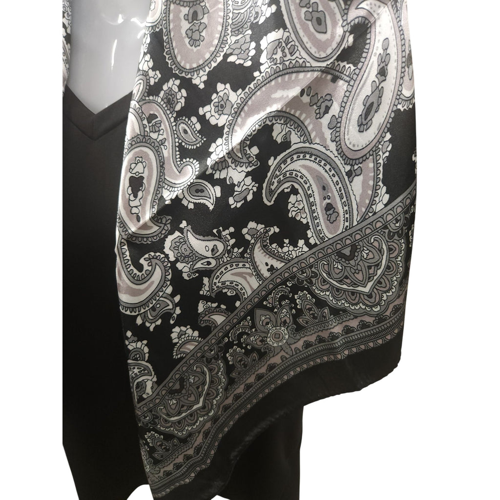 Black & White Paisley Design Satin Square Scarf 34x34 Inches Elegant Fashion Accessory
