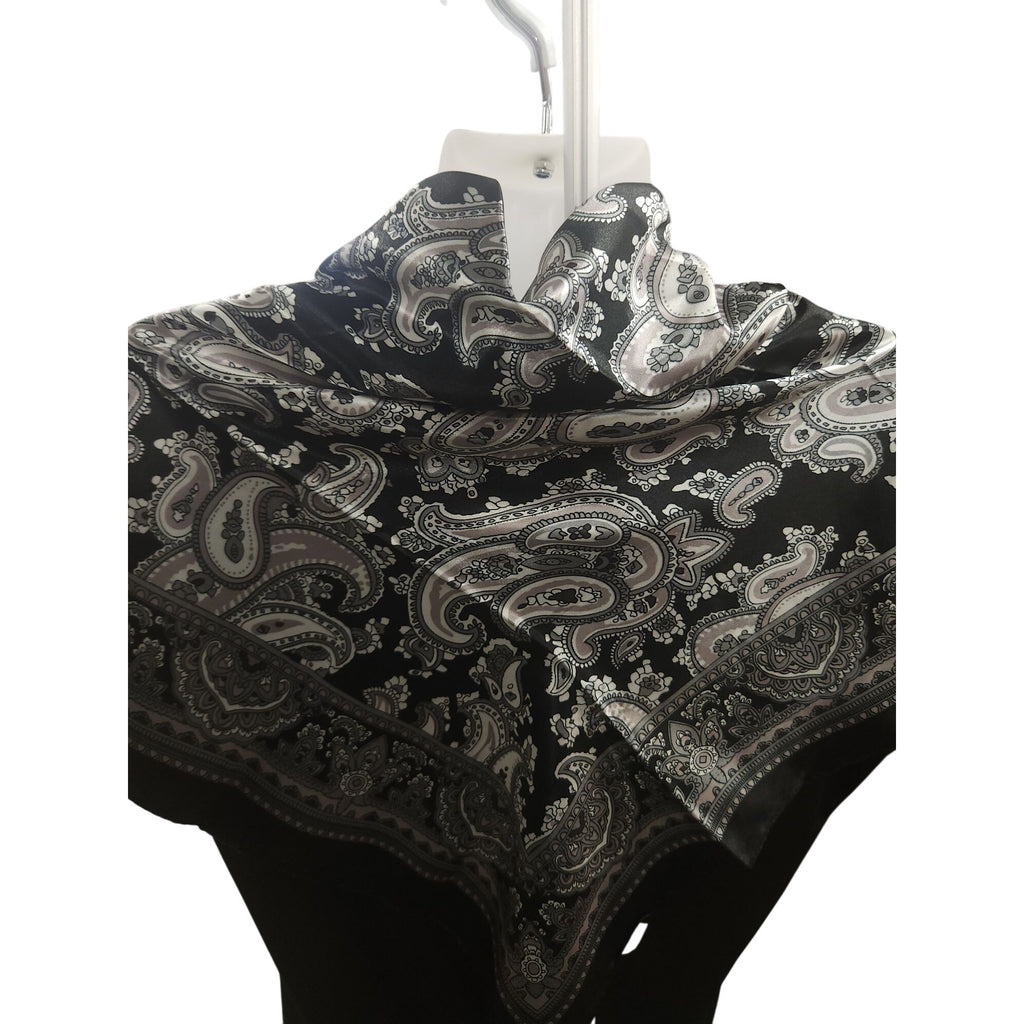 Black & White Paisley Design Satin Square Scarf 34x34 Inches Elegant Fashion Accessory
