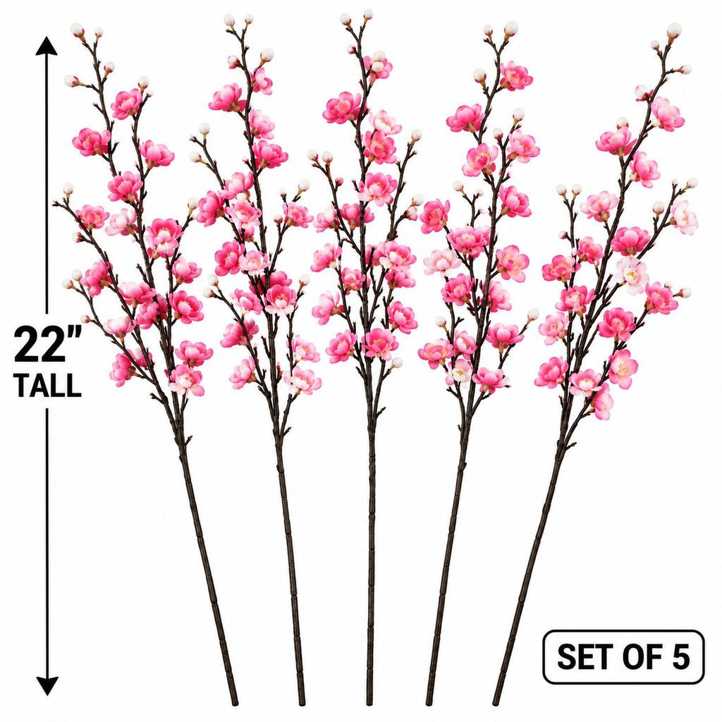 Pink Artificial Cherry Blossom Stems, Set of 5, 22-Inch Branches