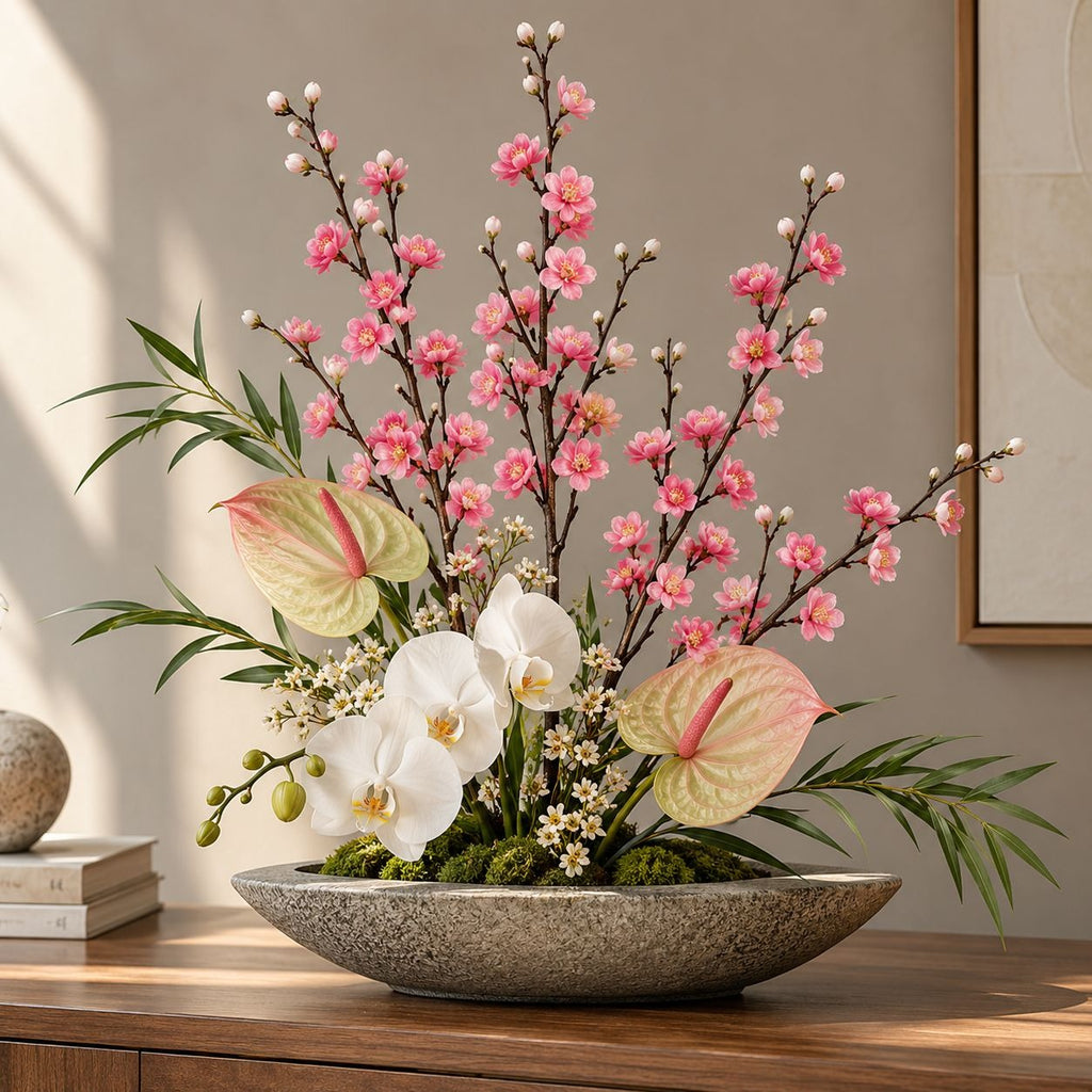 Pink Artificial Cherry Blossom Stems, Set of 5, 22-Inch Branches