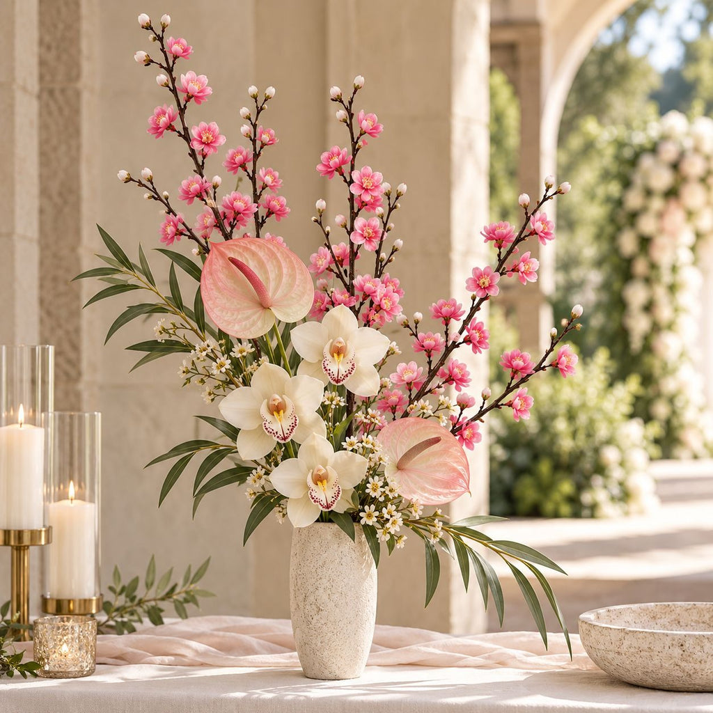 Pink Artificial Cherry Blossom Stems, Set of 5, 22-Inch Branches