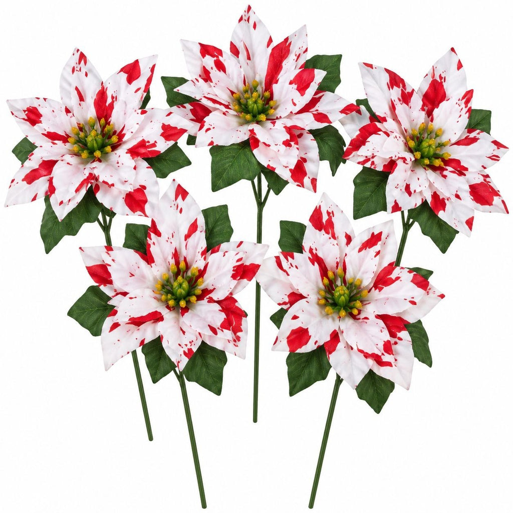 Faux Peppermint Poinsettia Picks, Set of 5, 13 Inch Red W