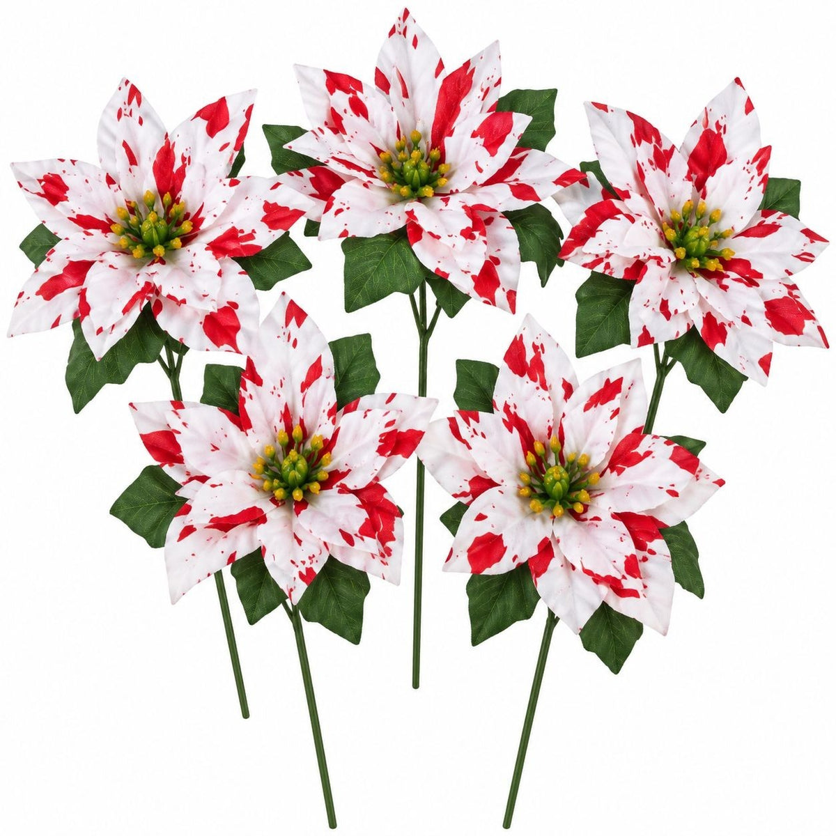 Faux Peppermint Poinsettia Picks, Set of 5, 13 Inch Red W