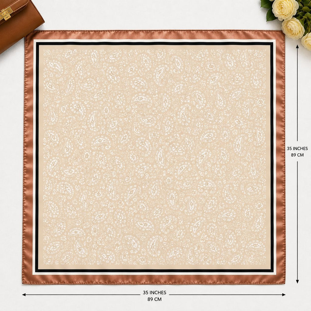 Creamy Tan Paisley Satin Square Scarf 35x35 Western Cowgirl Old Money Quiet Luxury Hair Head Scarf