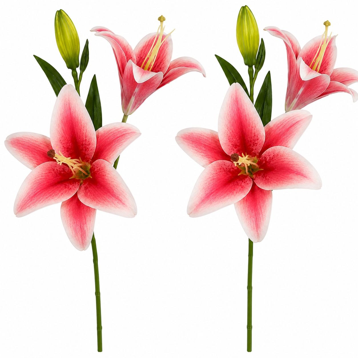 Real Touch Pink White Lily Stems Set of 2, Artificial Lily Flowers, Faux Floral Stems, Stargazer Lily Spray, Cottage Garden Flowers, Wedding