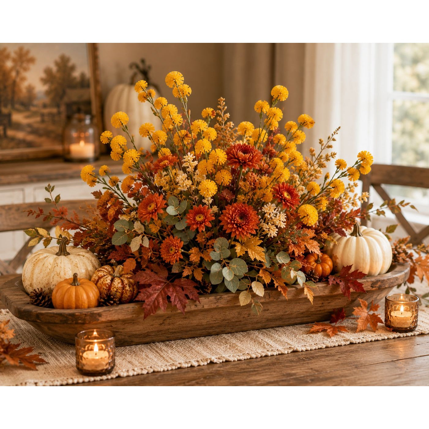 Yellow Faux Thistle Stems Set of 2, 20 Inch Artificial Wildflower Stems, Mustard Pom Pom Flowers for Vase Decor Wreaths Centerpieces