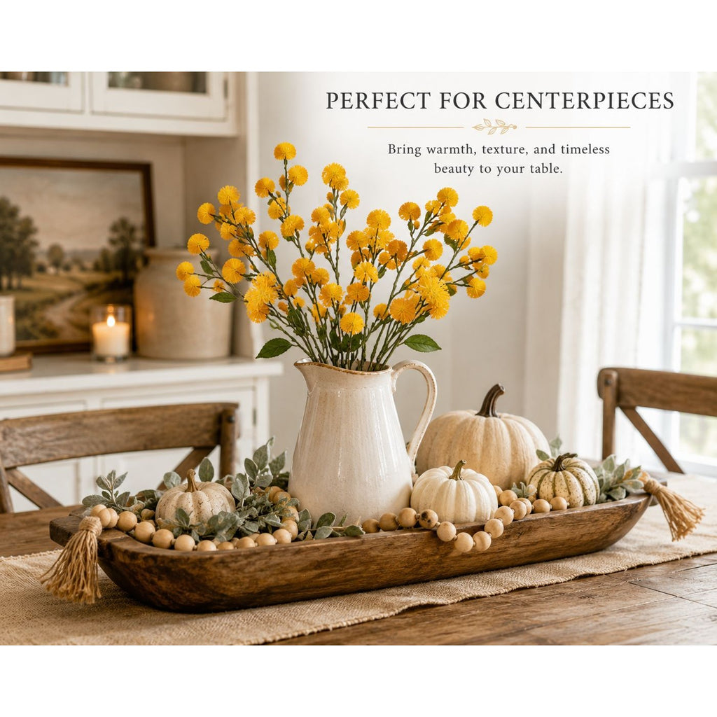 Yellow Faux Thistle Stems Set of 2, 20 Inch Artificial Wildflower Stems, Mustard Pom Pom Flowers for Vase Decor Wreaths Centerpieces
