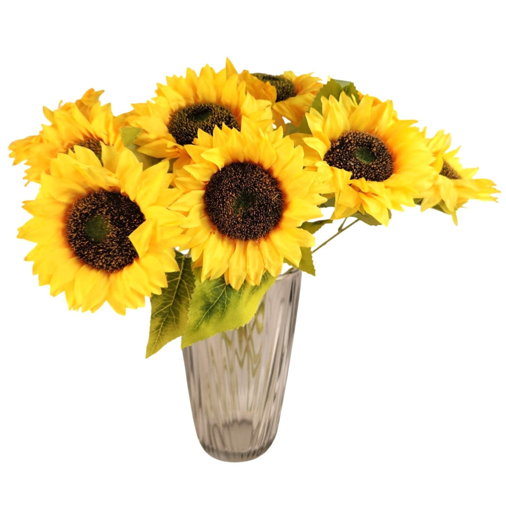 Artificial Sunflower Stems Set of 3 | Yellow Faux Sunflowers | Farmhouse Decor Floral | Silk Flowers for Wedding Summer Decor