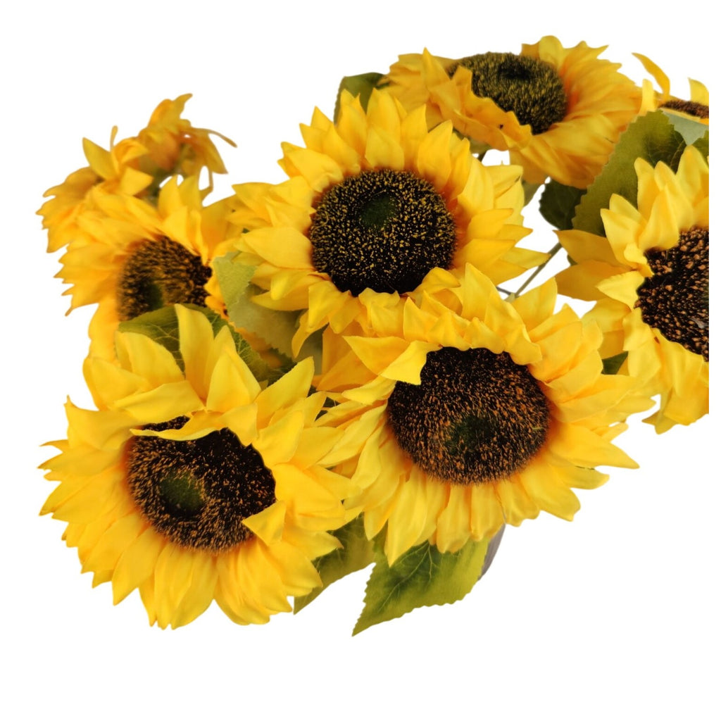 Artificial Sunflower Stems Set of 3 | Yellow Faux Sunflowers | Farmhouse Decor Floral | Silk Flowers for Wedding Summer Decor