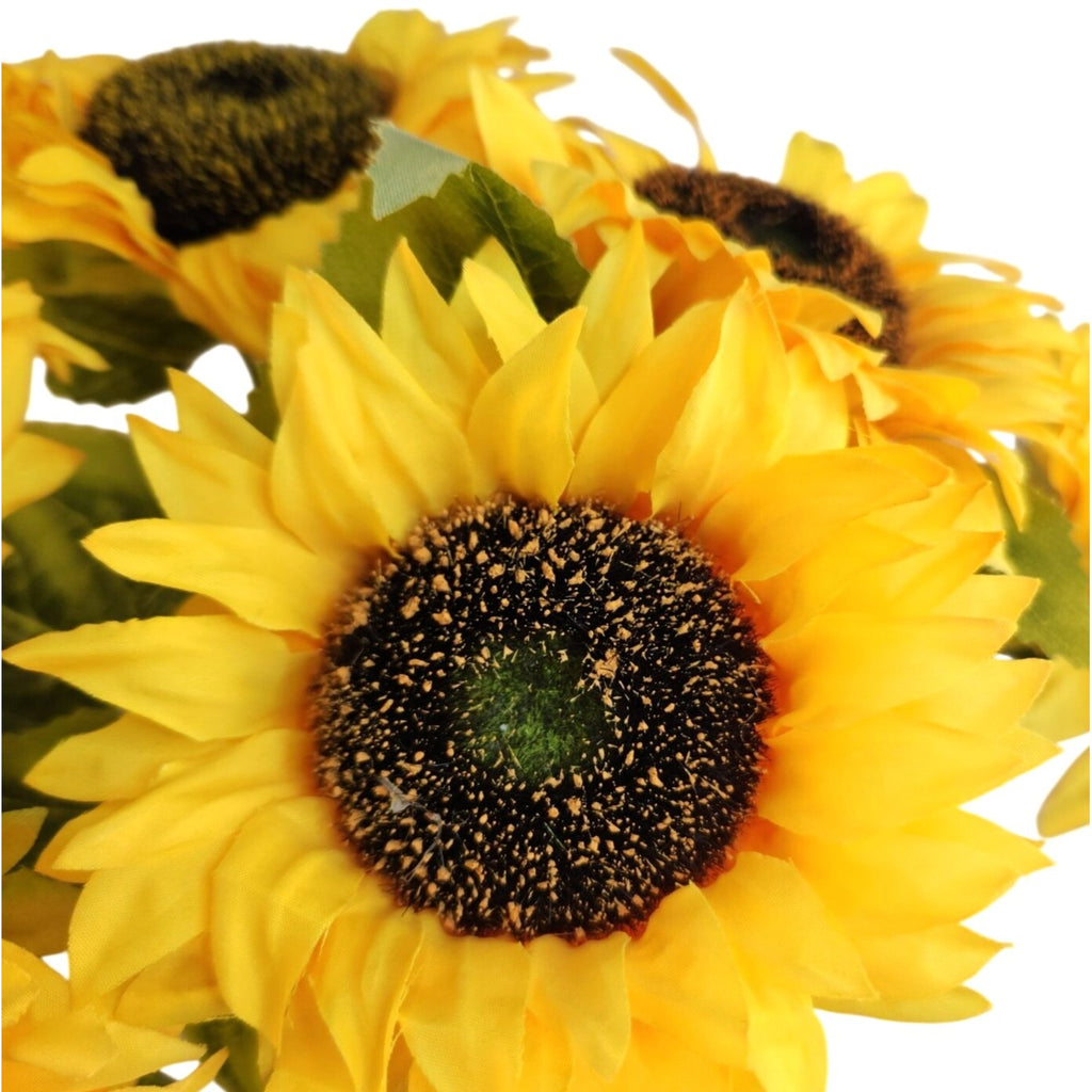 Artificial Sunflower Stems Set of 3 | Yellow Faux Sunflowers | Farmhouse Decor Floral | Silk Flowers for Wedding Summer Decor