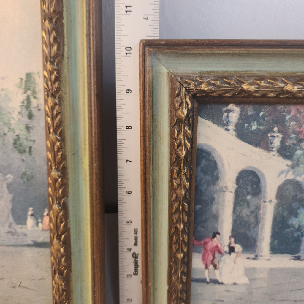 Vintage 1970s Hubert Robert Print Set, 3 Piece French Garden Lithographs, Hollywood Regency Wall Art, Green Gold Frames