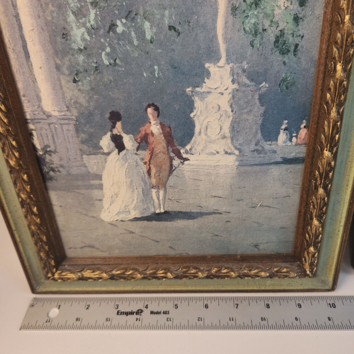Vintage 1970s Hubert Robert Print Set, 3 Piece French Garden Lithographs, Hollywood Regency Wall Art, Green Gold Frames