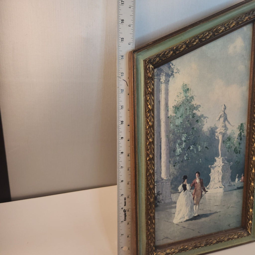 Vintage 1970s Hubert Robert Print Set, 3 Piece French Garden Lithographs, Hollywood Regency Wall Art, Green Gold Frames