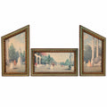Vintage 1970s Hubert Robert Print Set, 3 Piece French Garden Lithographs, Hollywood Regency Wall Art, Green Gold Frames