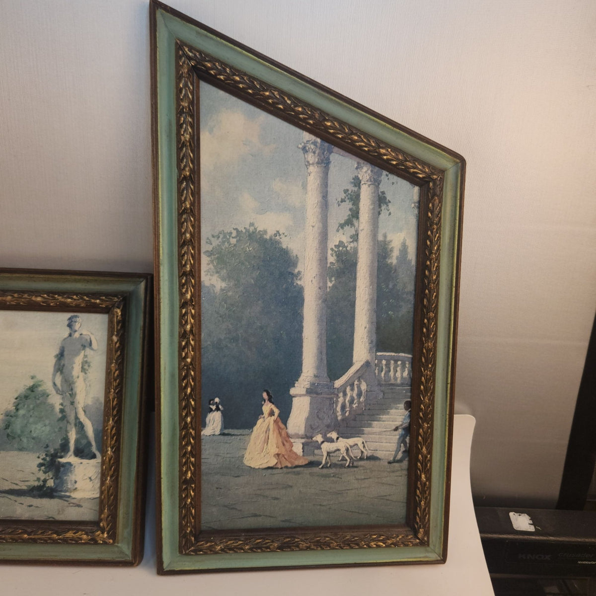 Vintage 1970s Hubert Robert Print Set, 3 Piece French Garden Lithographs, Hollywood Regency Wall Art, Green Gold Frames