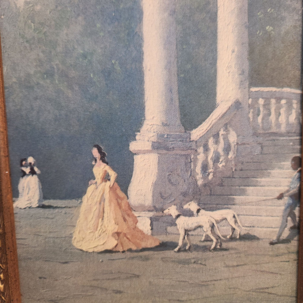Vintage 1970s Hubert Robert Print Set, 3 Piece French Garden Lithographs, Hollywood Regency Wall Art, Green Gold Frames