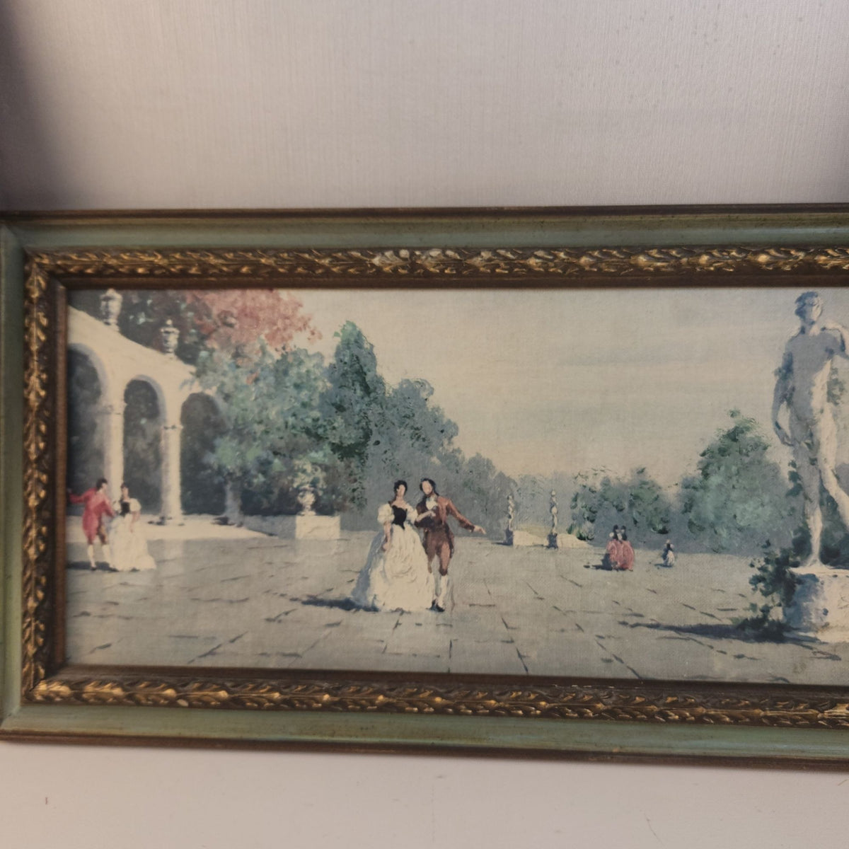 Vintage 1970s Hubert Robert Print Set, 3 Piece French Garden Lithographs, Hollywood Regency Wall Art, Green Gold Frames