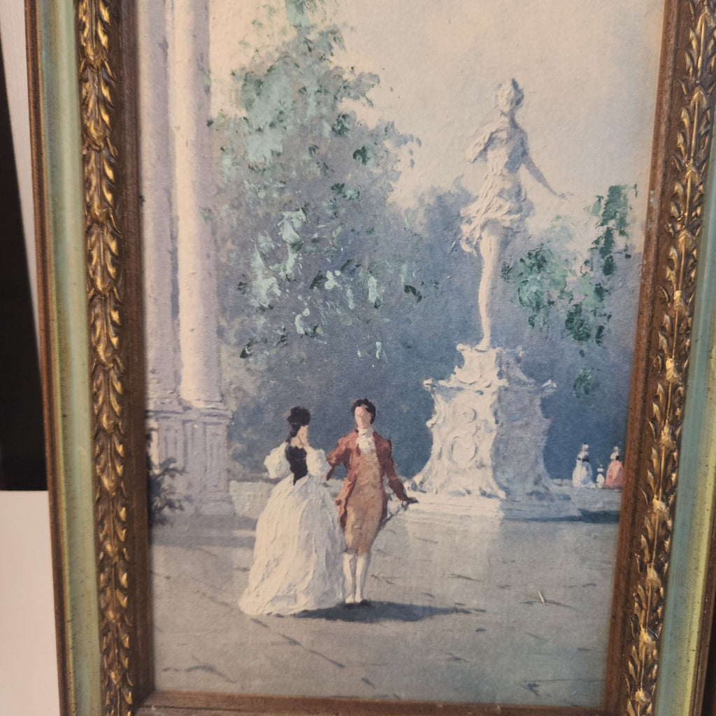 Vintage 1970s Hubert Robert Print Set, 3 Piece French Garden Lithographs, Hollywood Regency Wall Art, Green Gold Frames