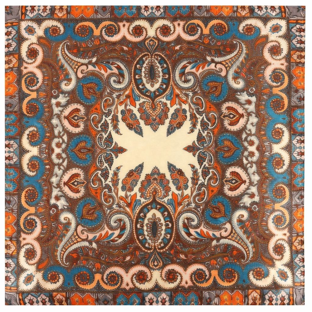 35x35 cream paisley wild rag western cowboy satin scarf orange and blue