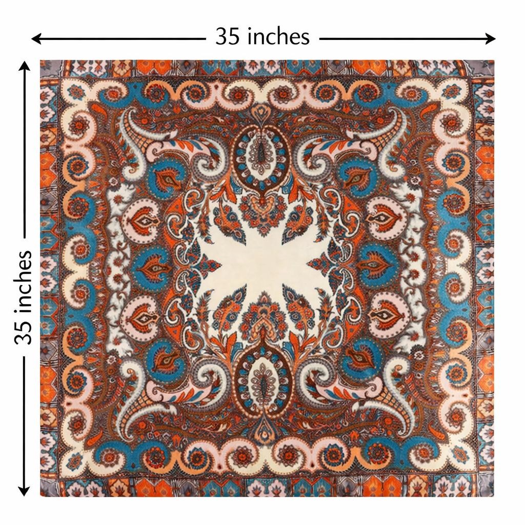 35x35 Wild Rag Scarf Cream Paisley Western Cowboy Satin Bandana Orange Blue Ranch Neckerchief