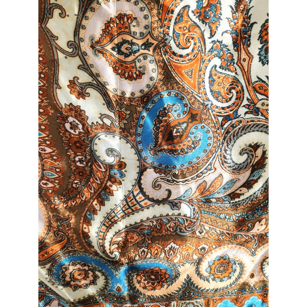 35x35 Wild Rag Scarf Cream Paisley Western Cowboy Satin Bandana Orange Blue Ranch Neckerchief