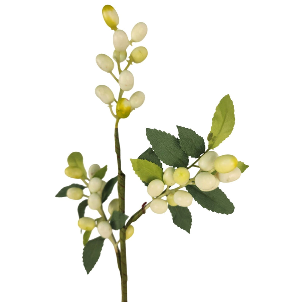 White Berry Stem 13.5 Inch Artificial Berry Branch Farmhouse Lodge Cabin Decor