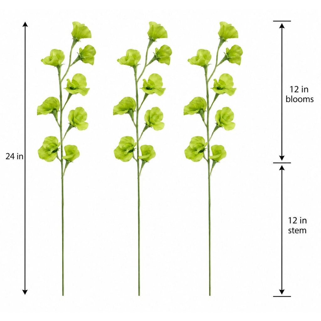 Light Green Artificial Sweet Pea Stems Set of 3 24 Inch Faux Silk Flowers Summer Wedding Floral Decor