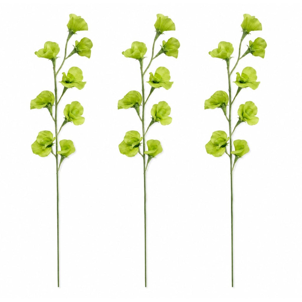 Light Green Artificial Sweet Pea Stems Set of 3 24 Inch Faux Silk Flowers Summer Wedding Floral Decor