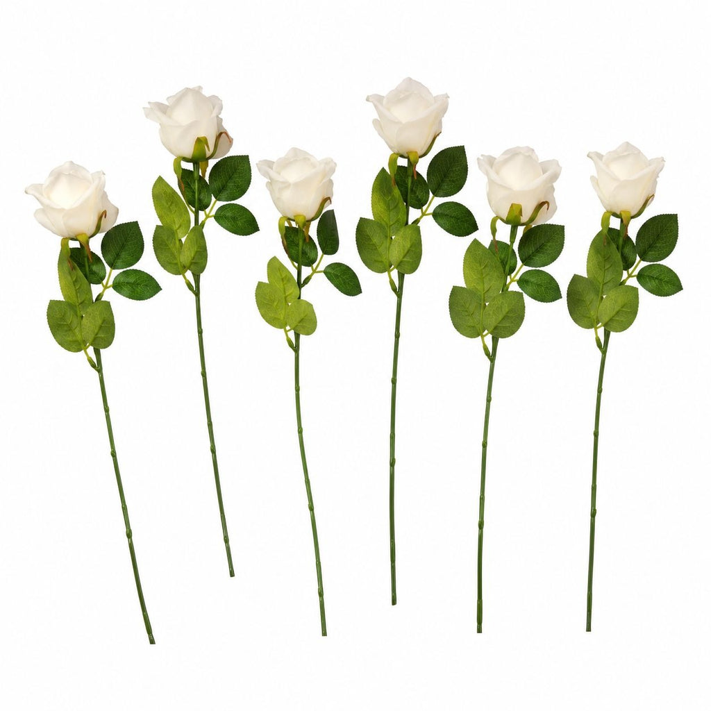 Set of 6 White Rose Stems Faux Roses Artificial White Flowers Farmhouse Wedding Floral Decor