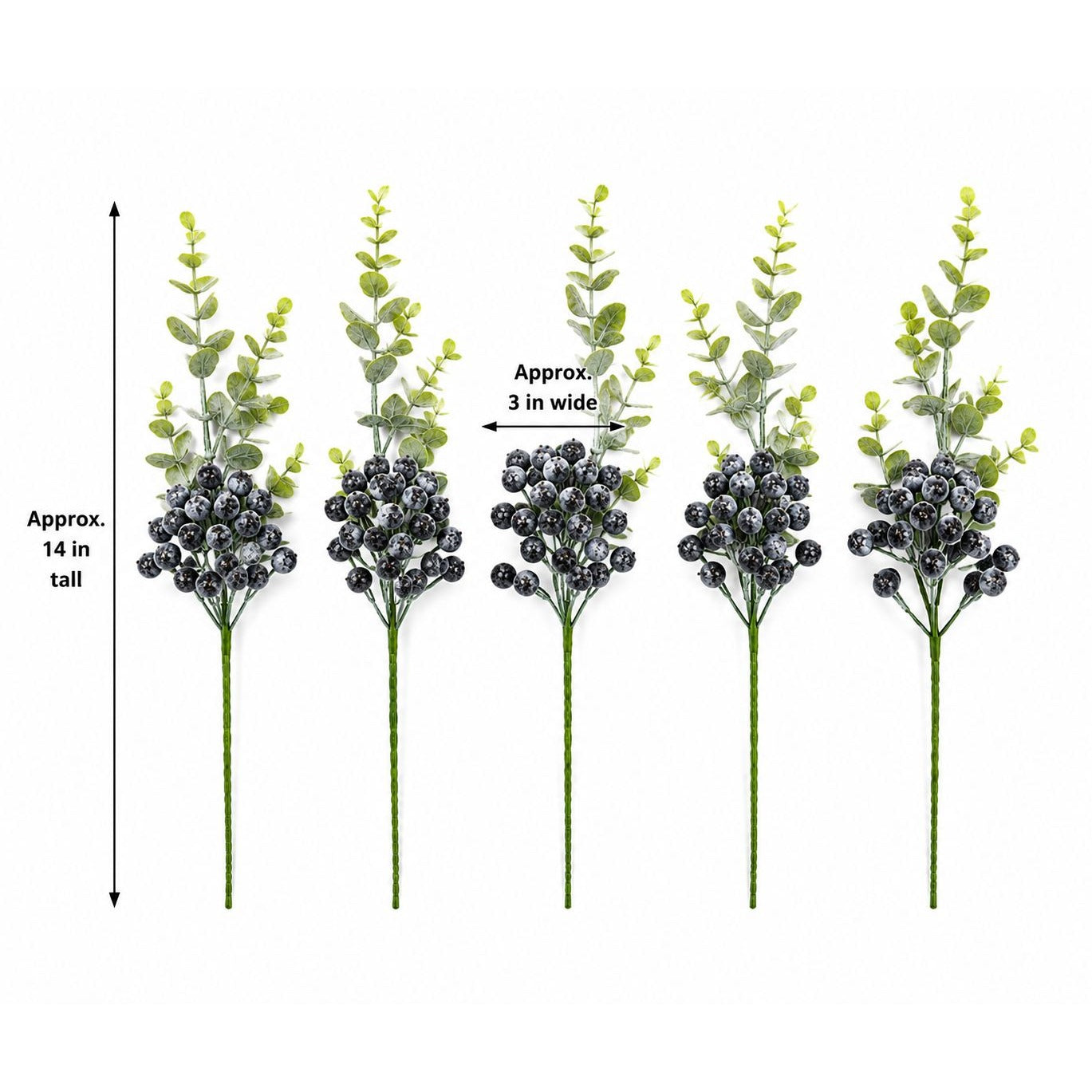 Artificial Black Frosted Berry Picks with Eucalyptus, Set of 5, 14 Inch Wired Stems for Wreaths and Centerpieces