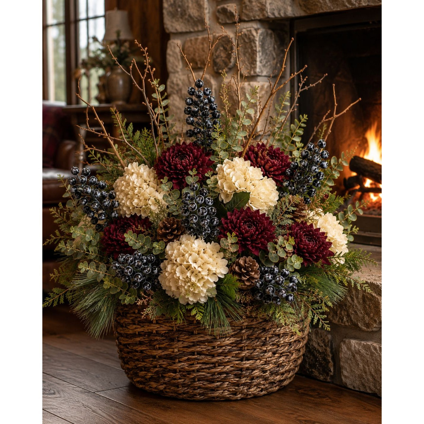 Artificial Black Frosted Berry Picks with Eucalyptus, Set of 5, 14 Inch Wired Stems for Wreaths and Centerpieces