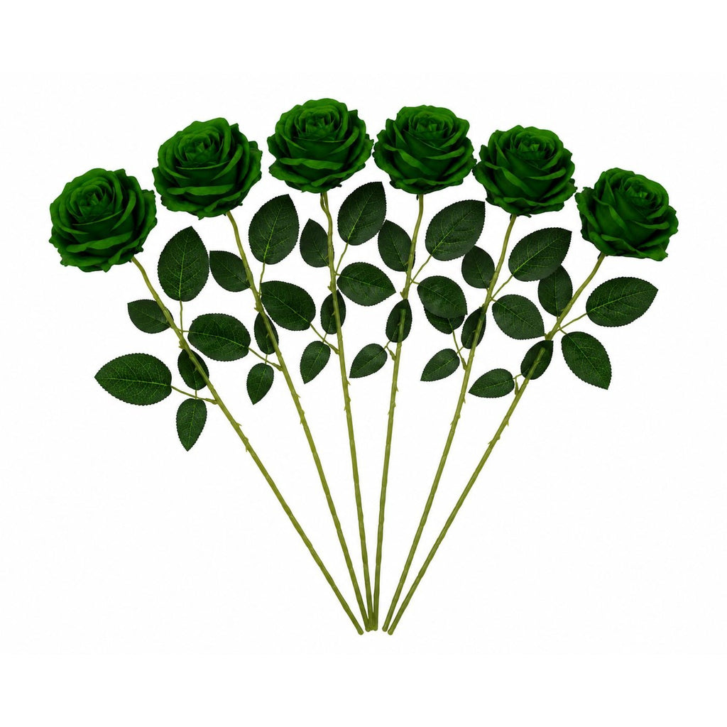 Set of 6 Green Artificial Rose Stems Emerald Green Fake Roses Gothic Wedding Flowers Moody Floral Decor Long Stem Roses