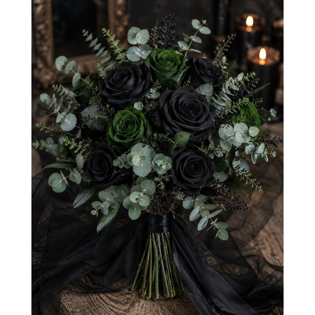 Set of 6 Green Artificial Rose Stems Emerald Green Fake Roses Gothic Wedding Flowers Moody Floral Decor Long Stem Roses