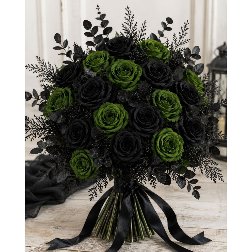 Set of 6 Green Artificial Rose Stems Emerald Green Fake Roses Gothic Wedding Flowers Moody Floral Decor Long Stem Roses