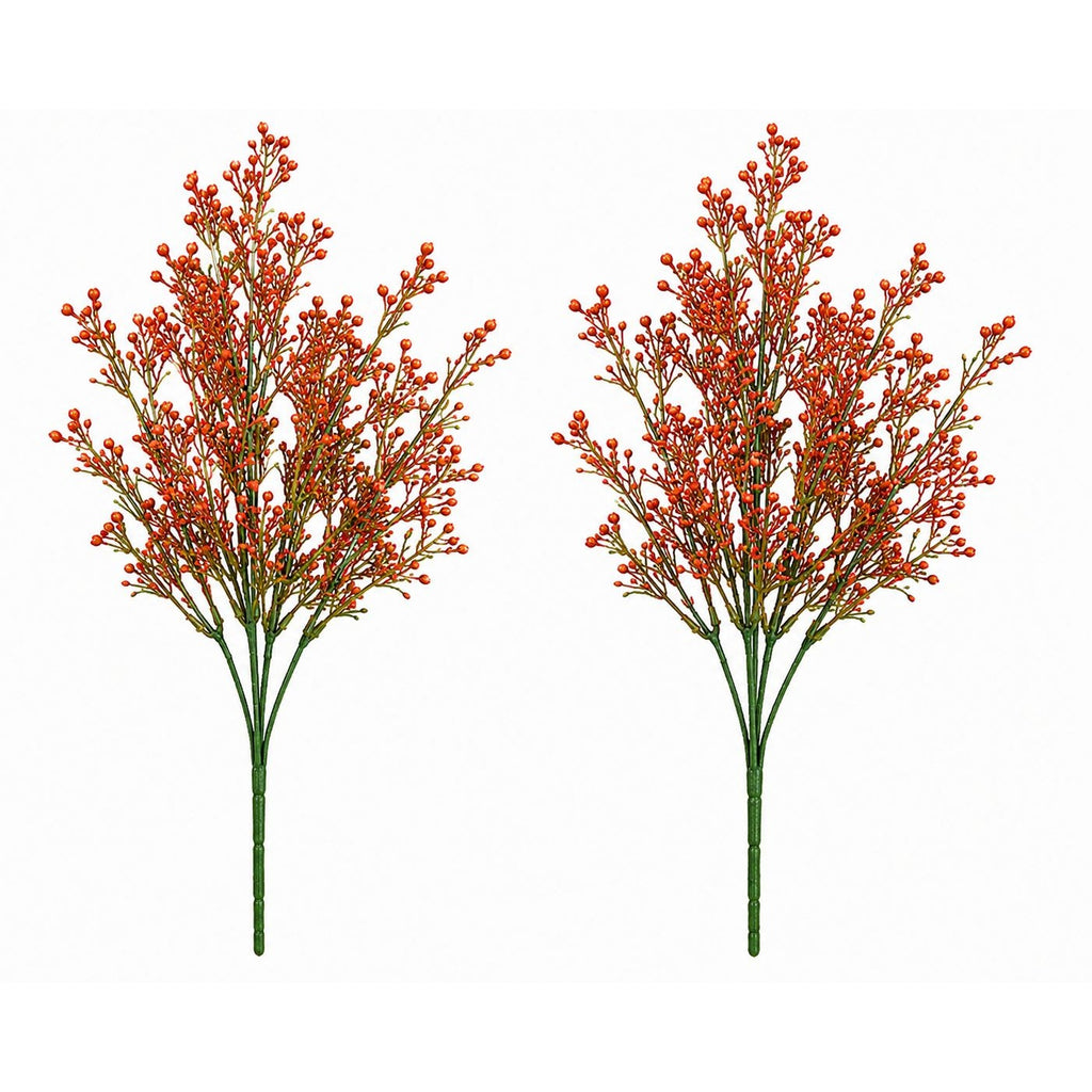 Set of 2 Red Berry Wax Flower Sprays 13 Inch Faux Filler Flowers Artificial Berry Stems Wreath Making Supplies Holiday Floral Picks