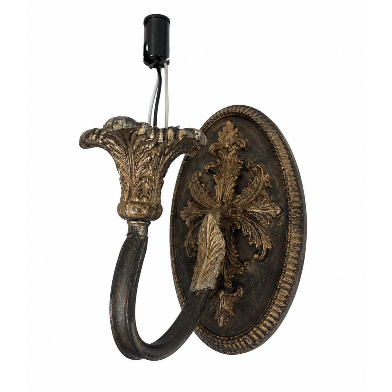 Vintage Progress Lighting Wall Sconce, Acanthus Leaf Cast Metal Light, Antique Bronze Tone