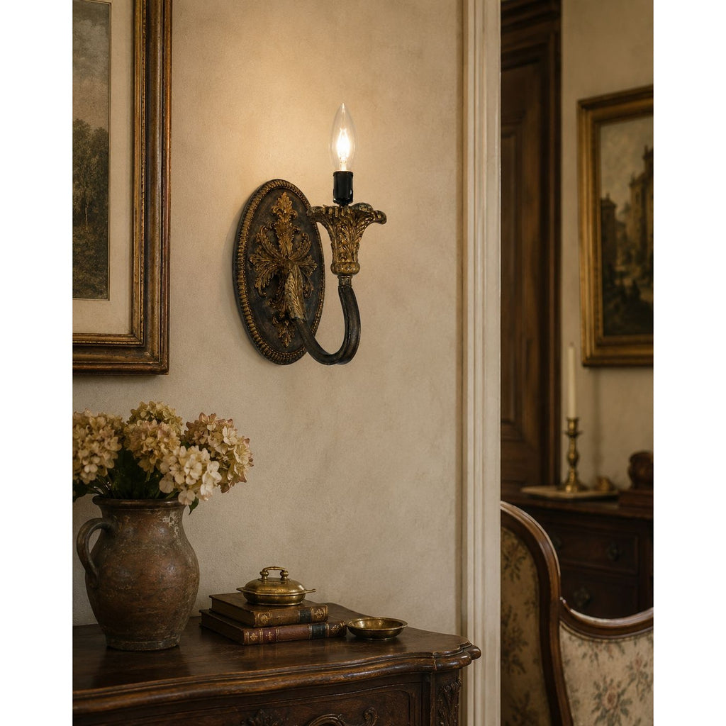 Vintage Progress Lighting Wall Sconce, Acanthus Leaf Cast Metal Light, Antique Bronze Tone