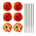 Orange Artificial Peony Ranunculus Flower Heads Set of 6, 3 Inch Faux Silk Blooms with 7 Inch Wire Stems, Fall Wedding DIY Decor
