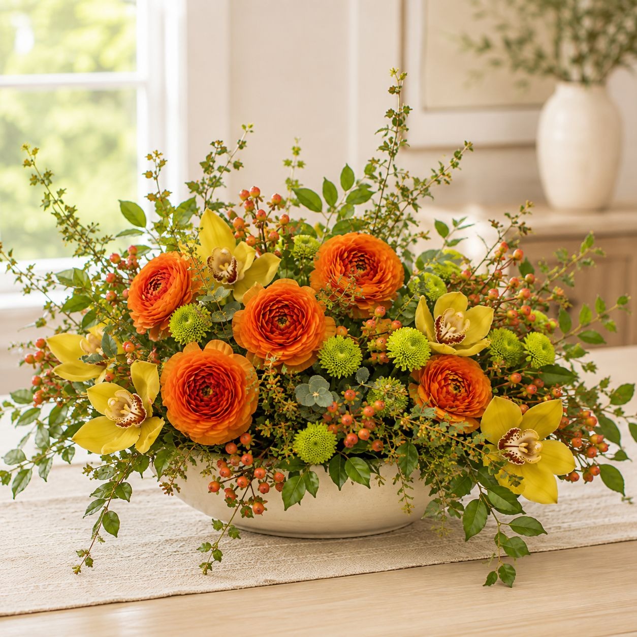 Orange Artificial Peony Ranunculus Flower Heads Set of 6, 3 Inch Faux Silk Blooms with 7 Inch Wire Stems, Fall Wedding DIY Decor
