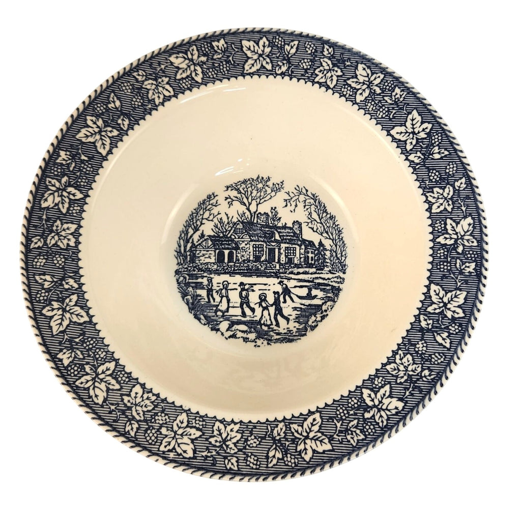Vintage Homer Laughlin Shakespeare Country Vegetable Bowl Blue White Transferware Stratwood Ironstone Serving Bowl 9 Inch