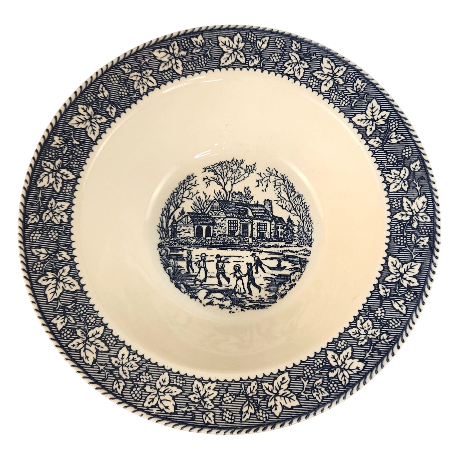 Vintage Homer Laughlin Shakespeare Country Vegetable Bowl Blue White Transferware Stratwood Ironstone Serving Bowl 9 Inch