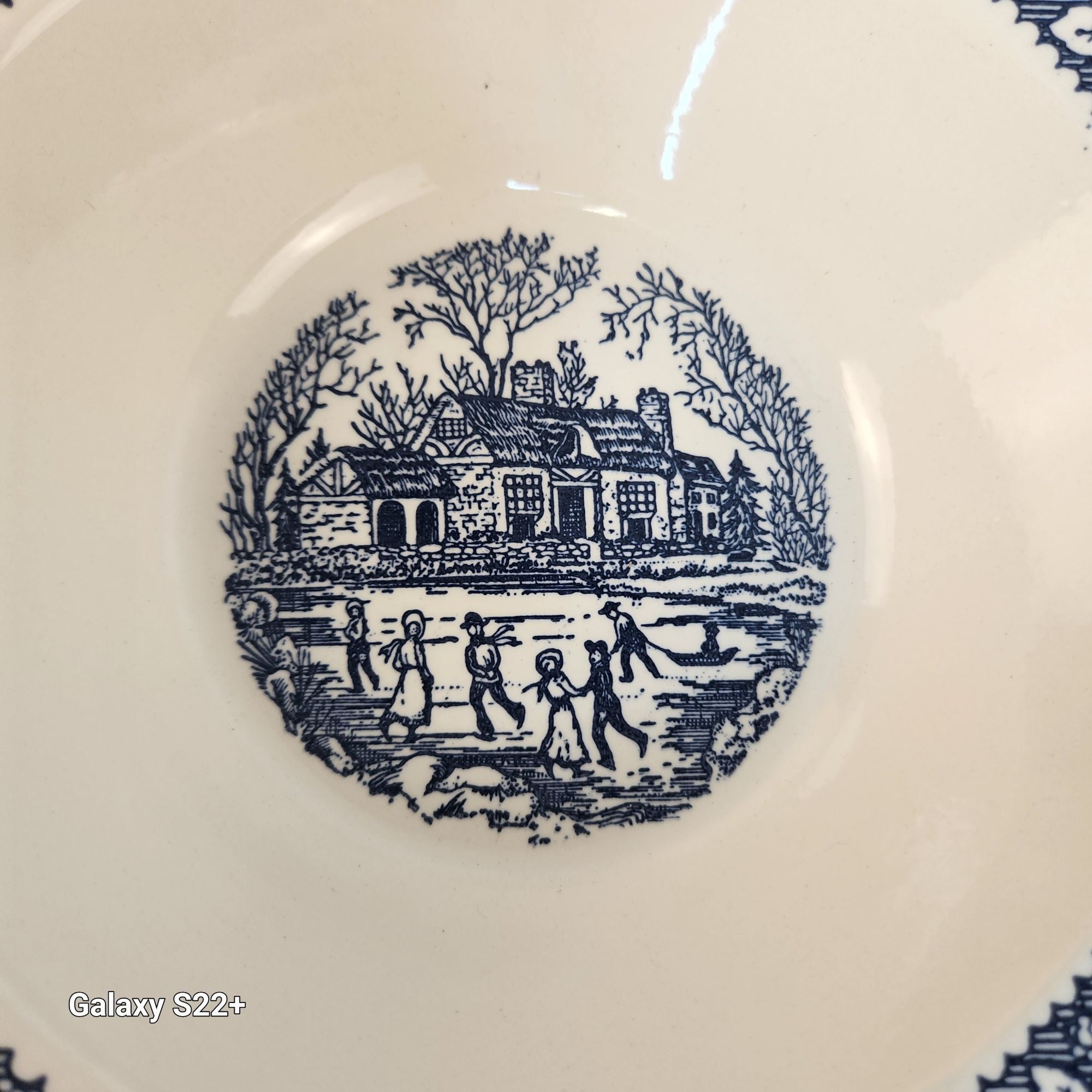 Vintage Homer Laughlin Shakespeare Country Vegetable Bowl Blue White Transferware Stratwood Ironstone Serving Bowl 9 Inch