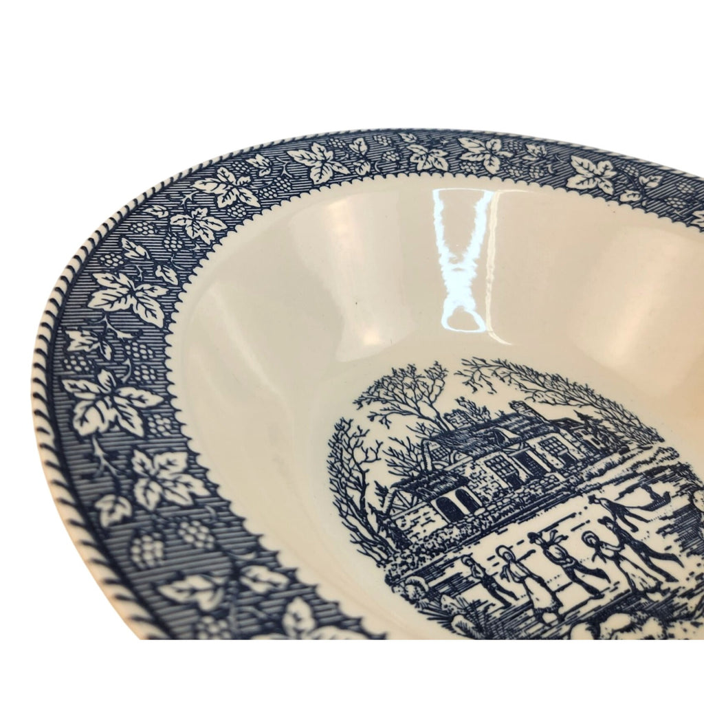 Vintage Homer Laughlin Shakespeare Country Vegetable Bowl Blue White Transferware Stratwood Ironstone Serving Bowl 9 Inch