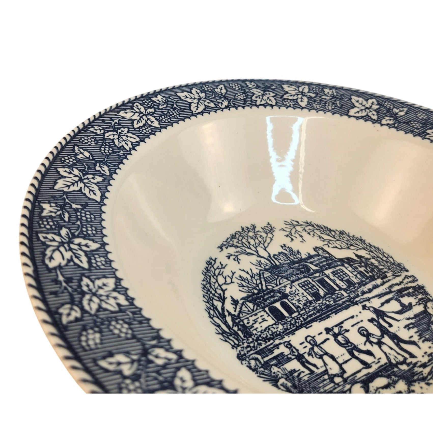 Vintage Homer Laughlin Shakespeare Country Vegetable Bowl Blue White Transferware Stratwood Ironstone Serving Bowl 9 Inch