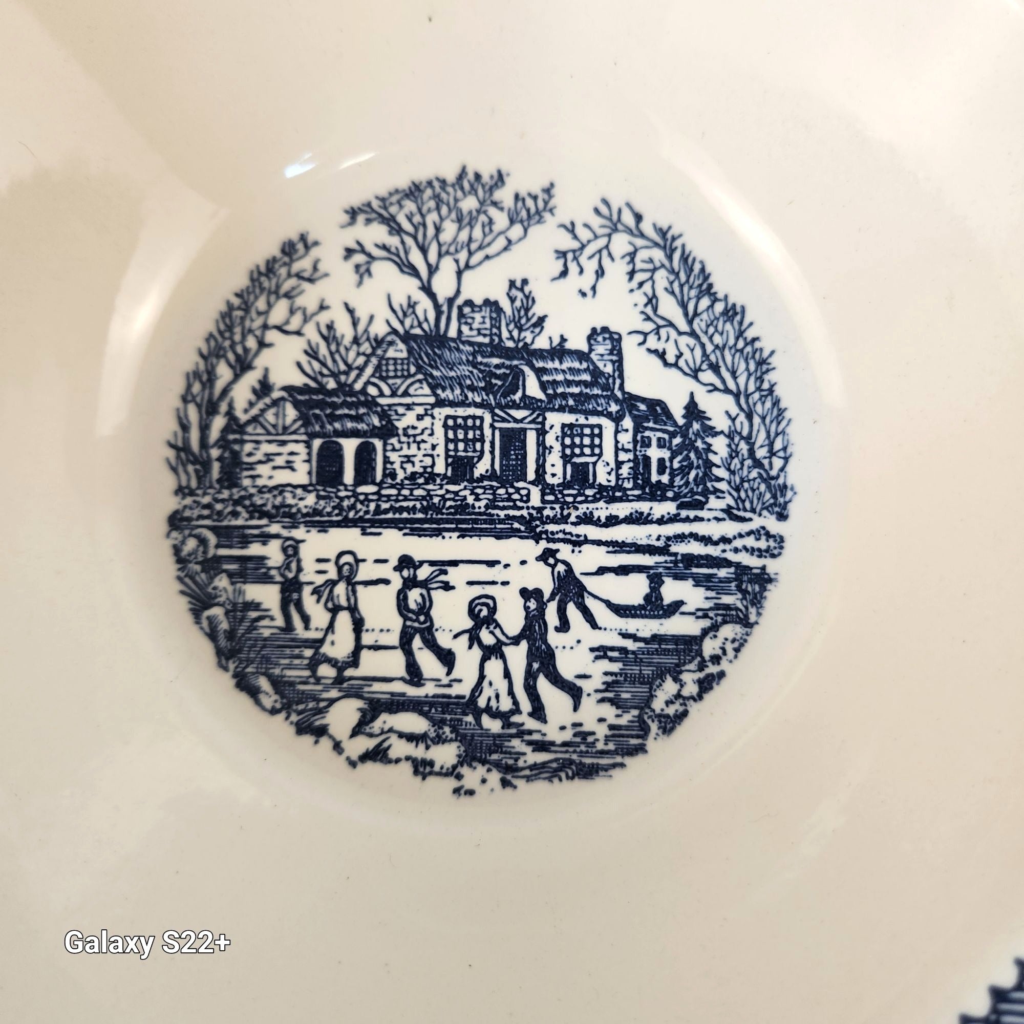 Vintage Homer Laughlin Shakespeare Country Vegetable Bowl Blue White Transferware Stratwood Ironstone Serving Bowl 9 Inch