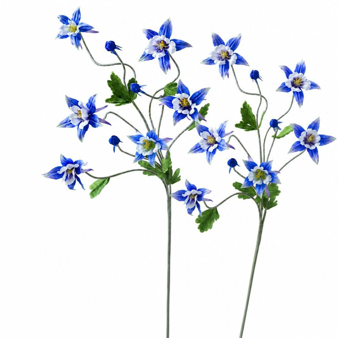 Artificial Columbine Flowers Set of 2, Blue Faux Flower Stems, 32 Inch Wildflower Stems, Farmhouse Decor, French Country Cottage