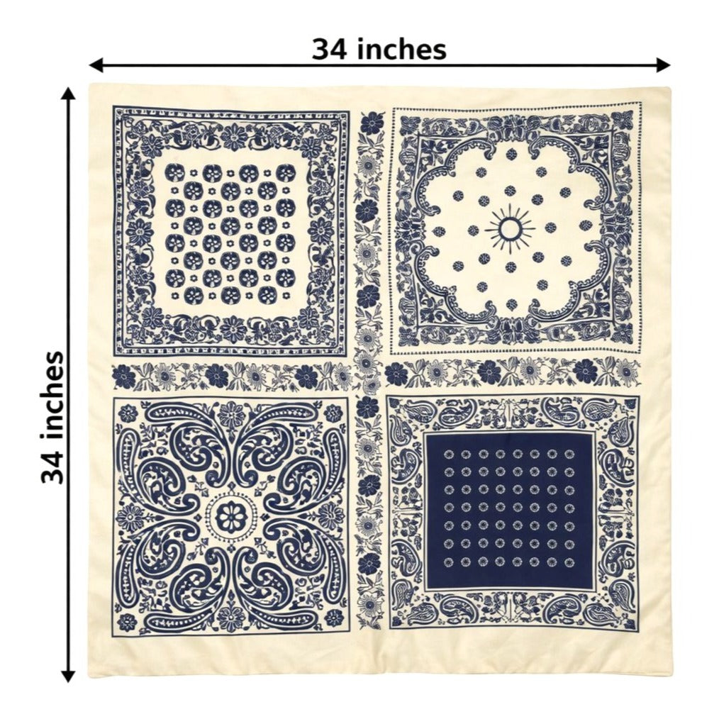 34x34 Cream Blue Paisley Western Wild Rag Scarf