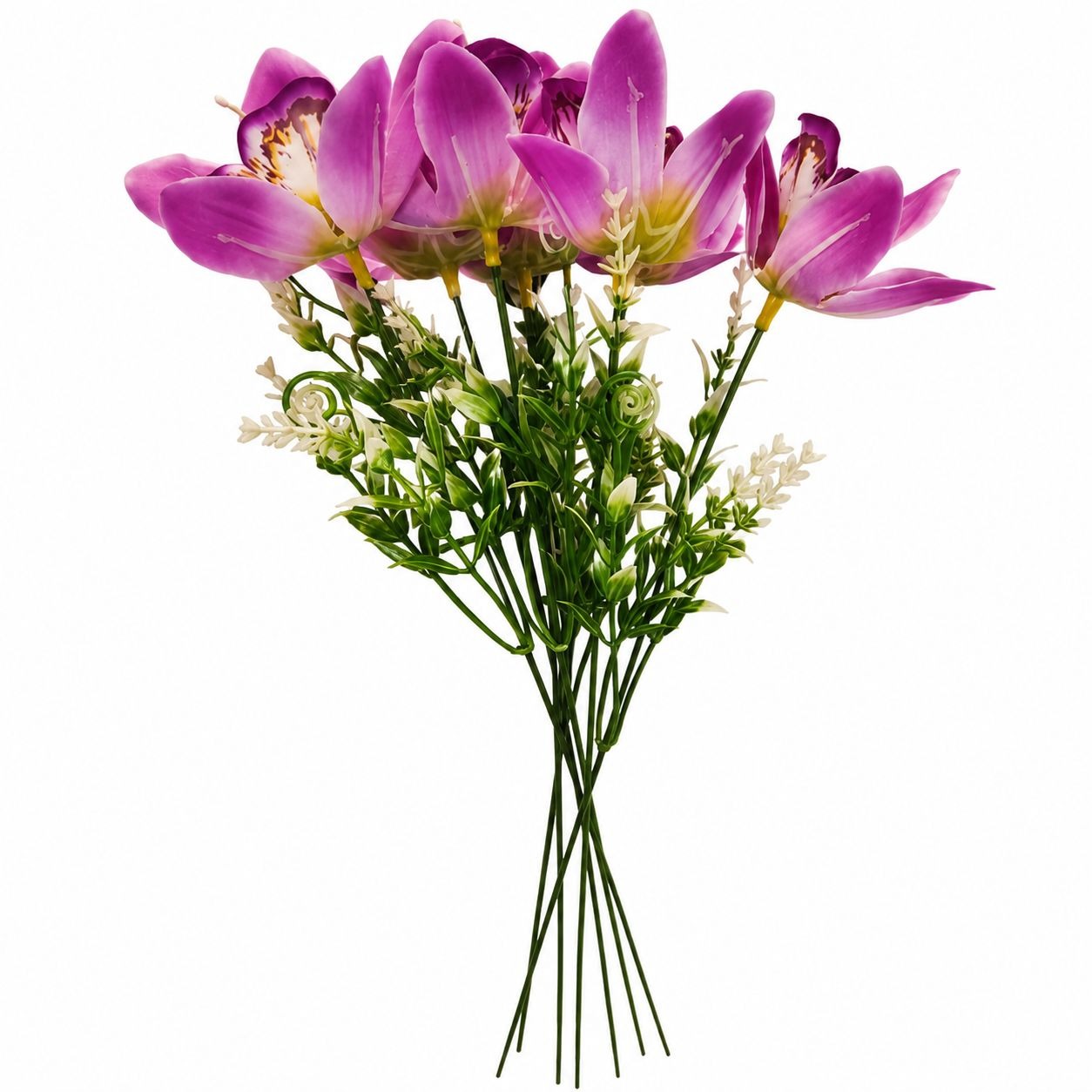 Artificial Purple Orchid Bundle 13 Inch Faux Flowers Wedding Bouquet Corsage Boutonniere Home Decor