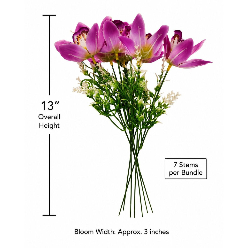 Artificial Purple Orchid Bundle 13 Inch Faux Flowers Wedding Bouquet Corsage Boutonniere Home Decor